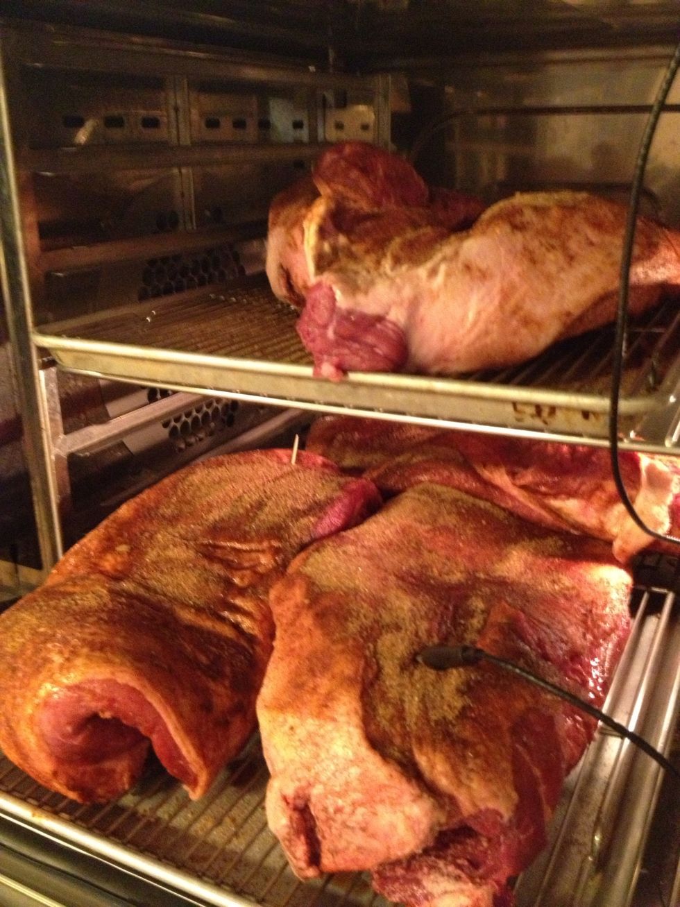 After loading in the oven probe one brisket