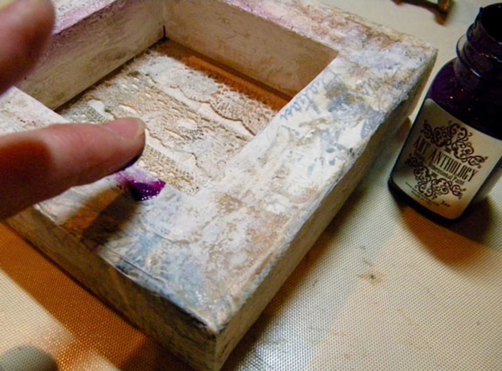 After looking at the canvas, I thought it needed some color, so I added Sorbet in Imperial with my finger in a thin coat around the canvas.