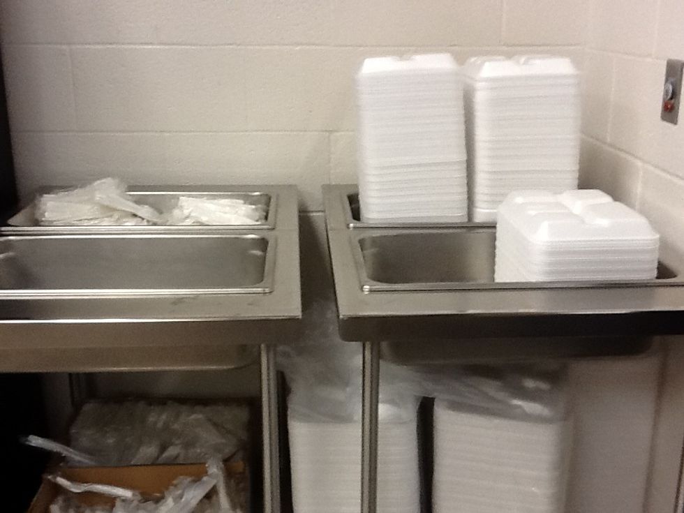 After looking at the menu get a trey and silverware.