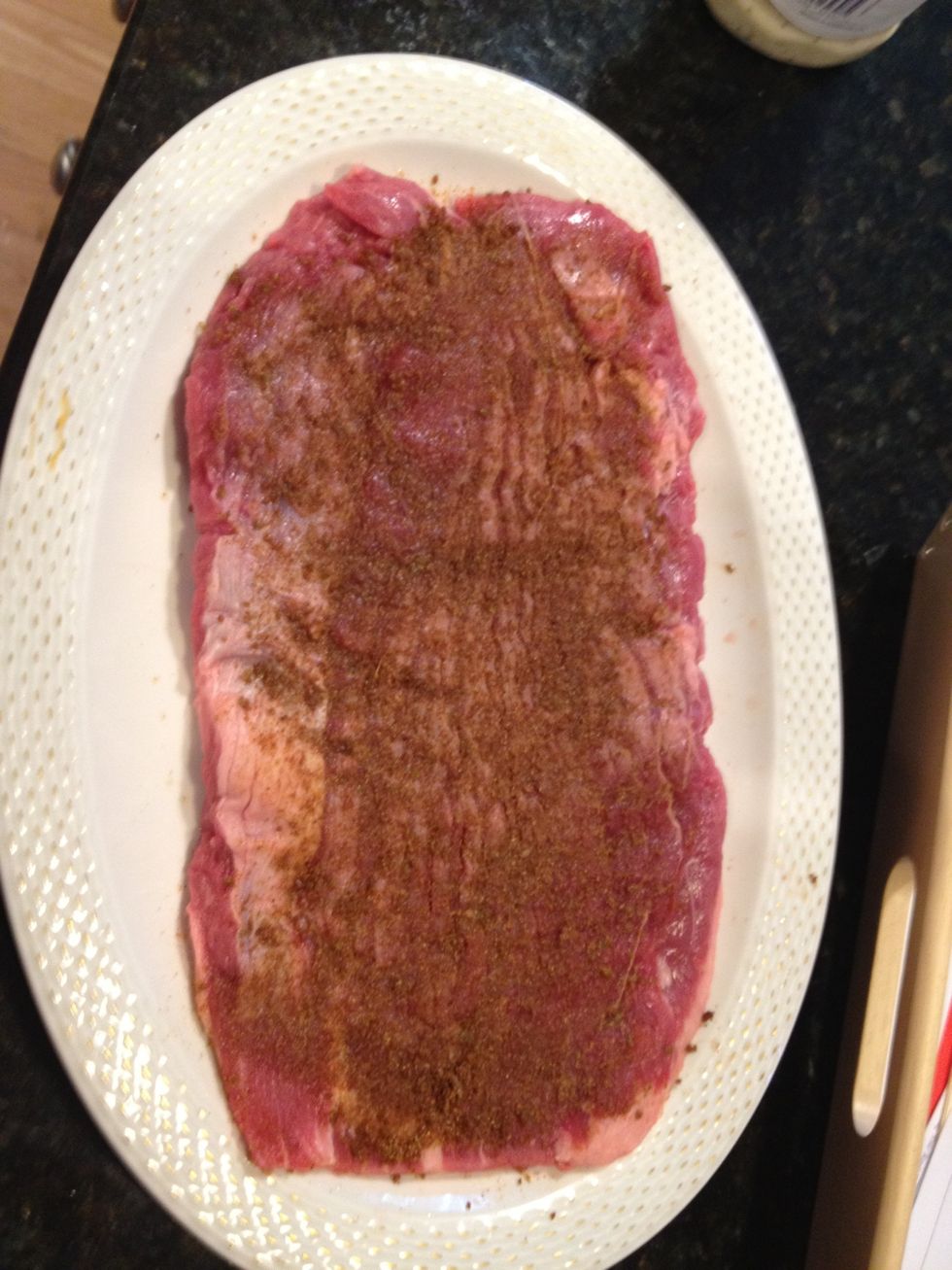 After make making the dry rub rub down both sides of the state and prepared a throw it on the grill