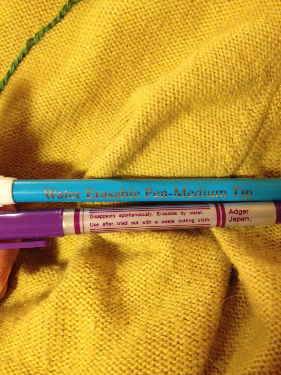 After making the stem for my flowers, I wanted to mark, where to place the flowers. I used the water erasable pen. The other pen simply disappeared before I was done embroidering.