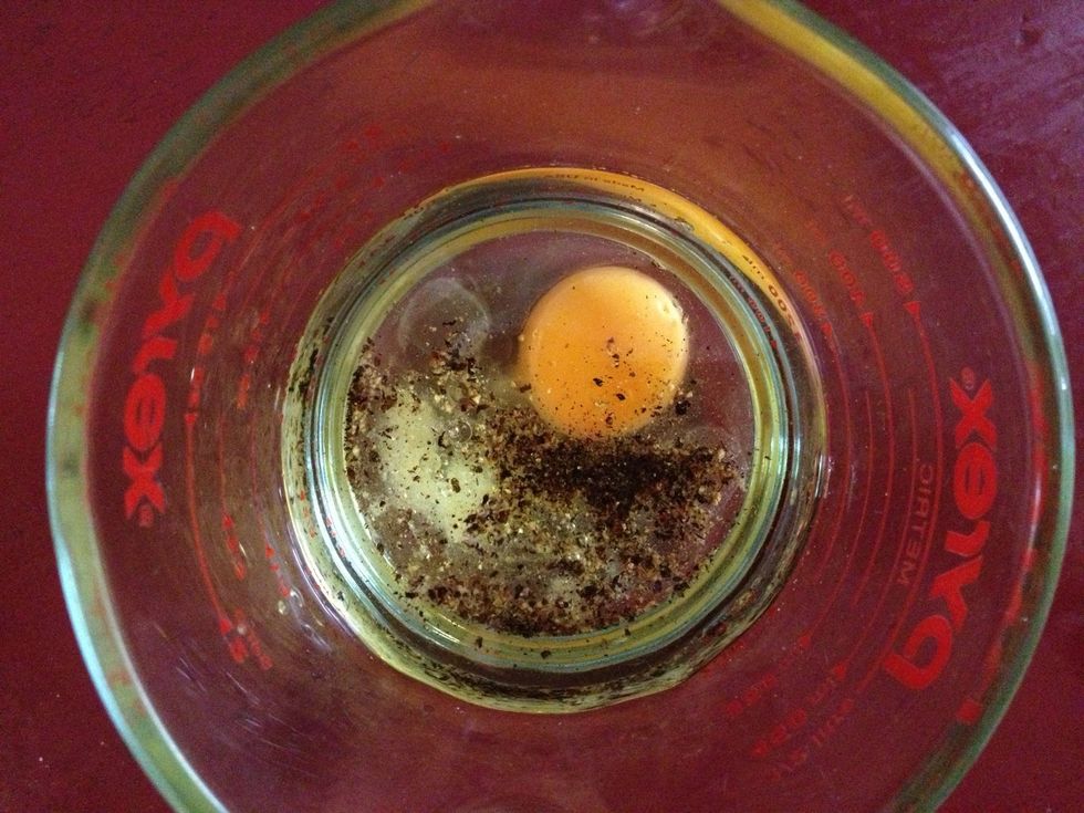 After measuring your ingredients, put them all into a suitable container. I chose to put them into a measuring jug for easy cleanup later. Get or borrow a hand blender ready.