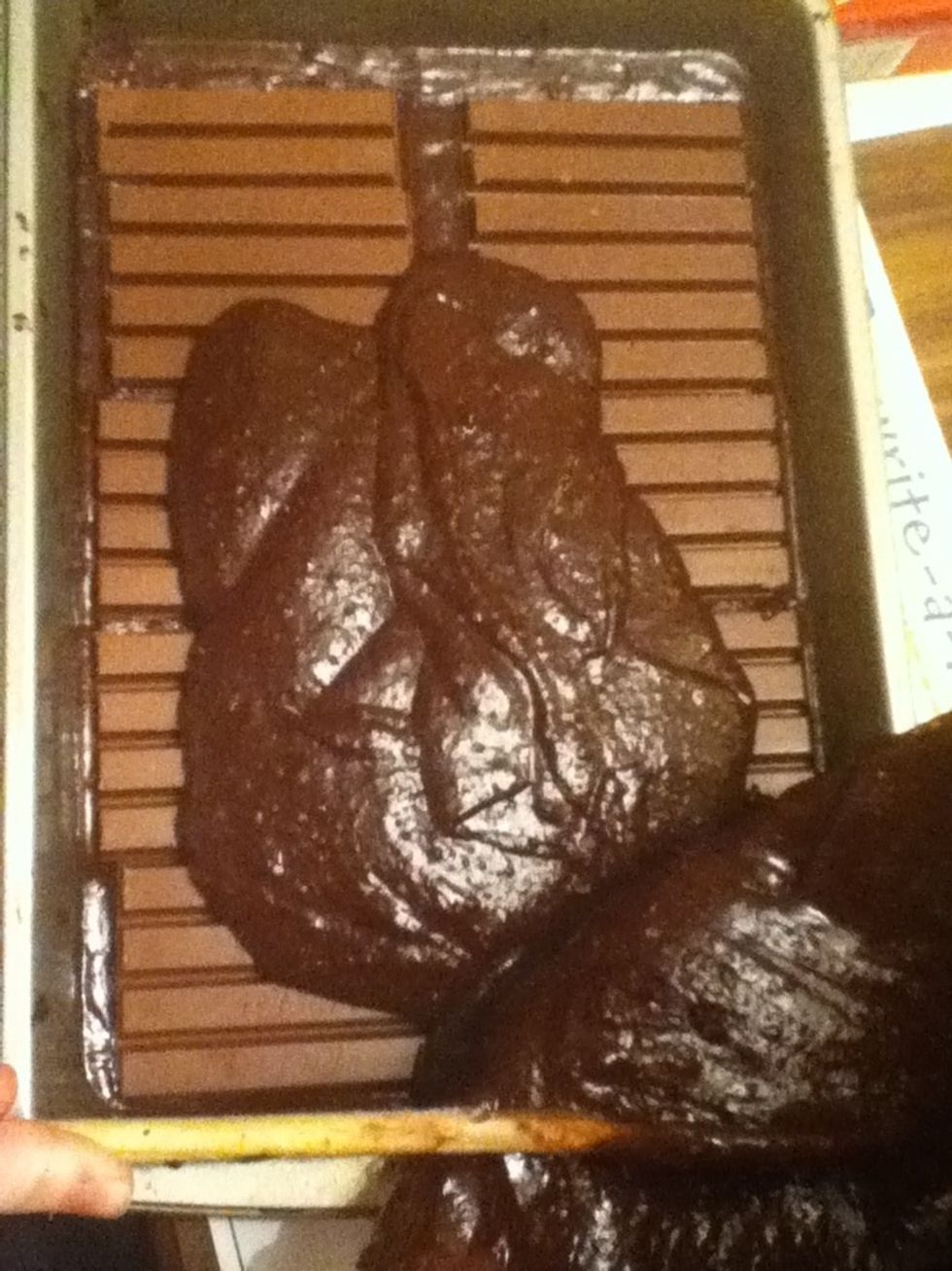 After mixed well, pour over the layer of Kit Kats.