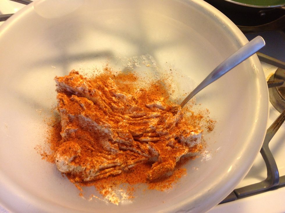 After mixing it, I did not like the color of the cheese filling, so I added some Plowboys BBQ Yardbird rub to add color.