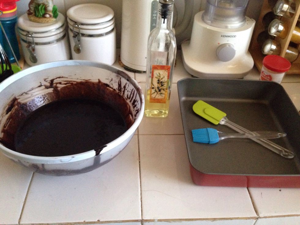 After mixing prepare your pan and cover it with some oil