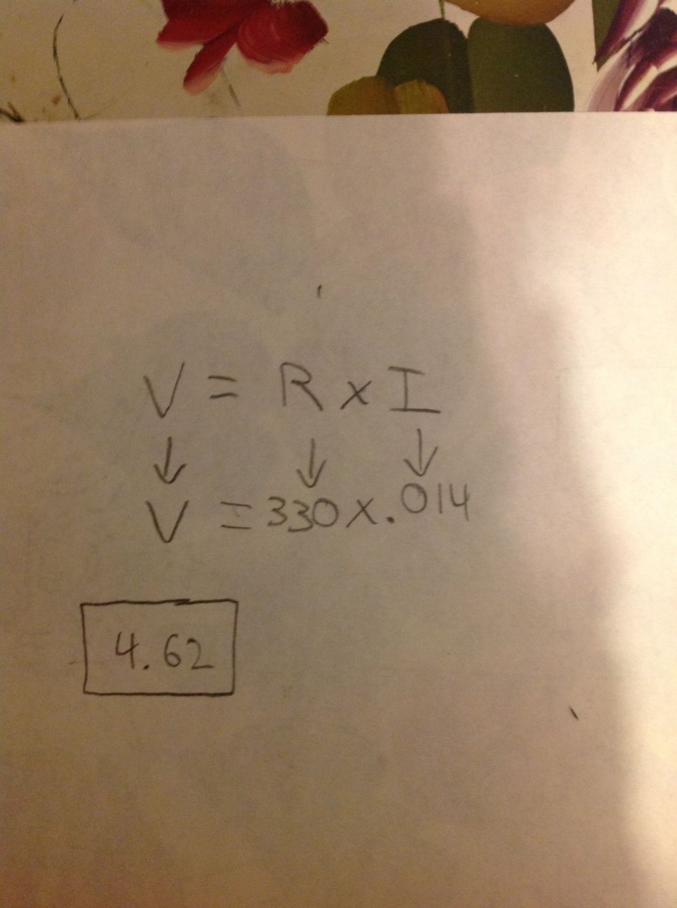 After multiplying it I got a voltage of 4.62. The reason we did not get an exact voltage of 4.5 is because 14 milliamps is not the exact current going through the circuit. Remember? We rounded it.