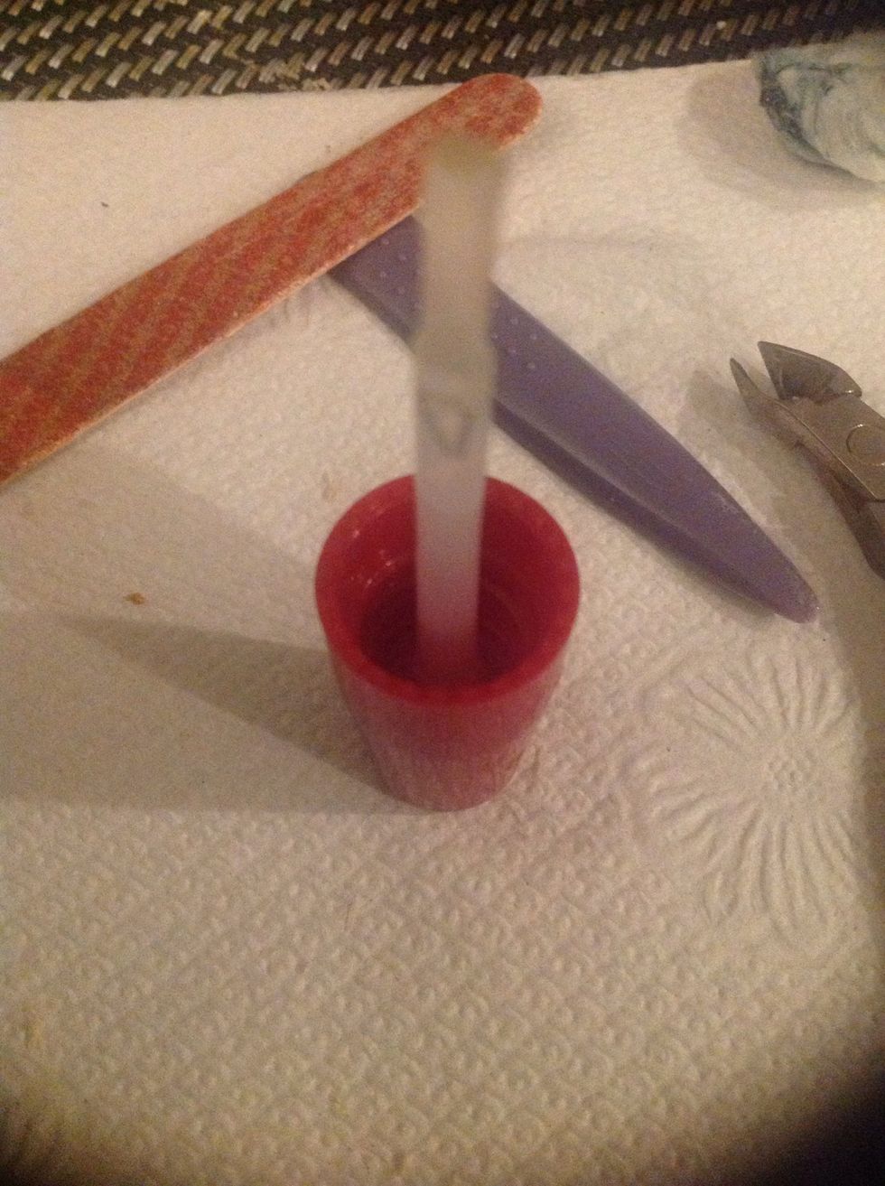 After nail prep is finallyyyy finished, the 1st step is to apply 1 base coat to your nails.