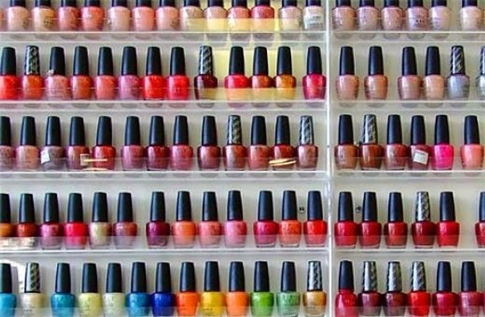 After nails are dry pick your nail polish color you want .