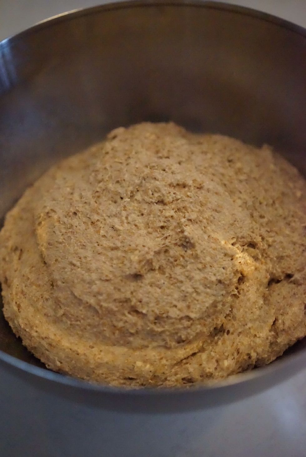 After one hour, fold the dough and cover again. Let it ferment for another hour.