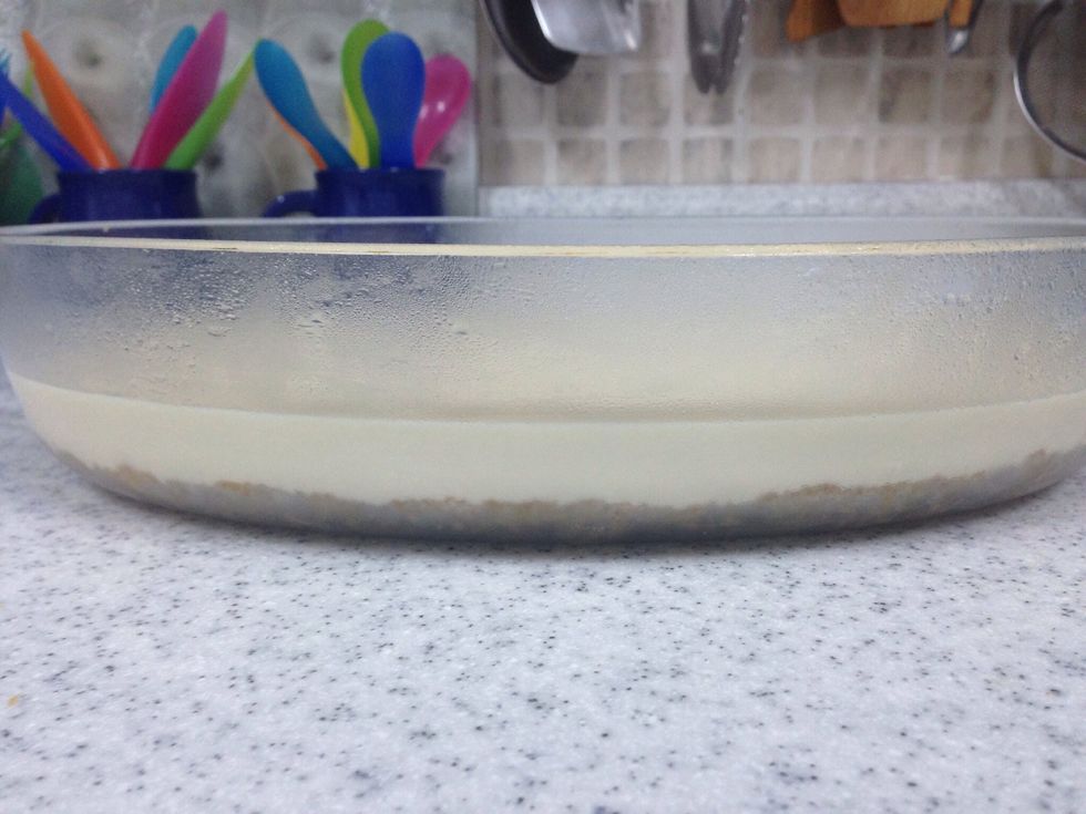 After one hour or when the cream comes frosty take it out from the freezer .