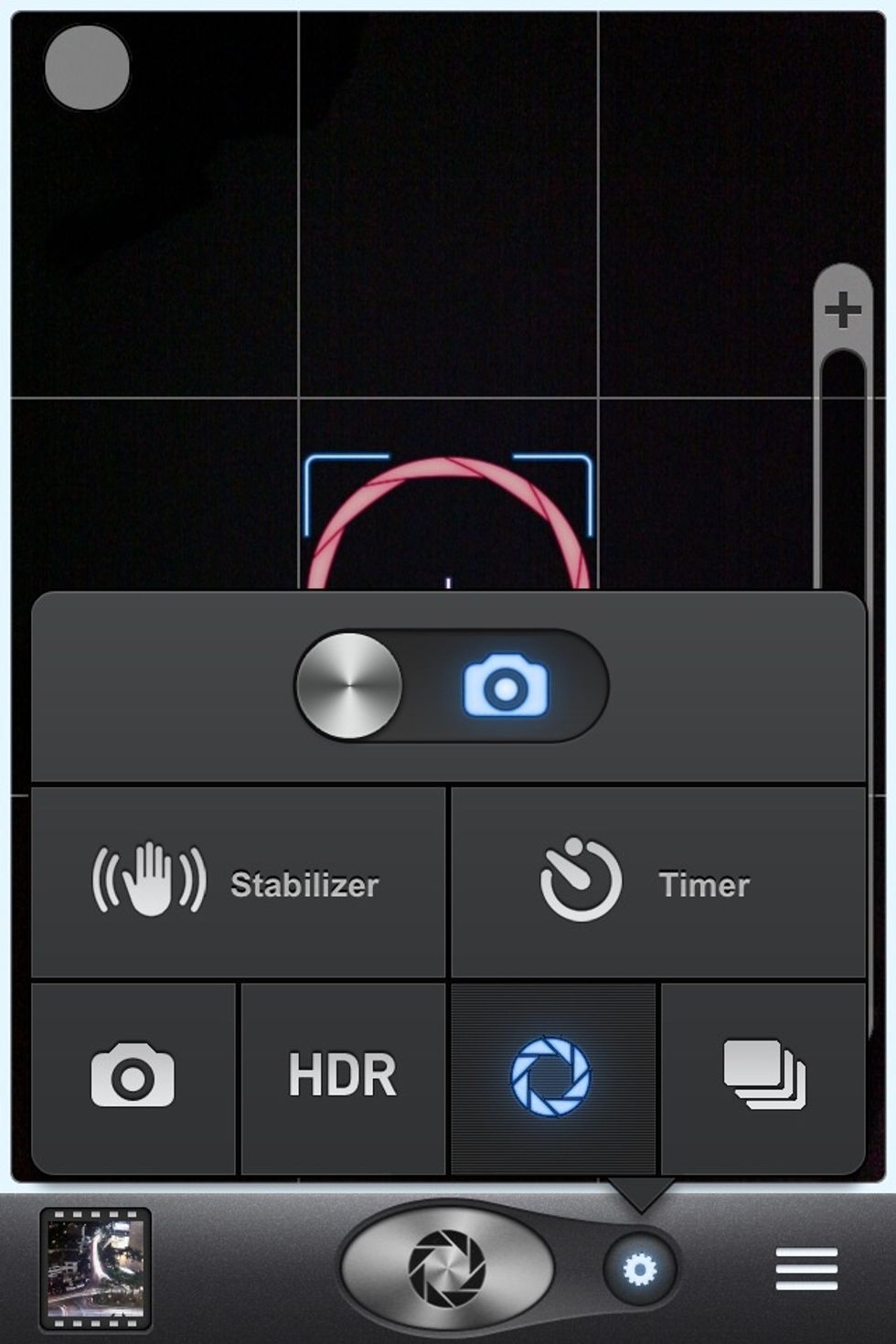 After open Top Camera app, go to camera mode, select slow shutter mode (2nd bottom from right corner button)