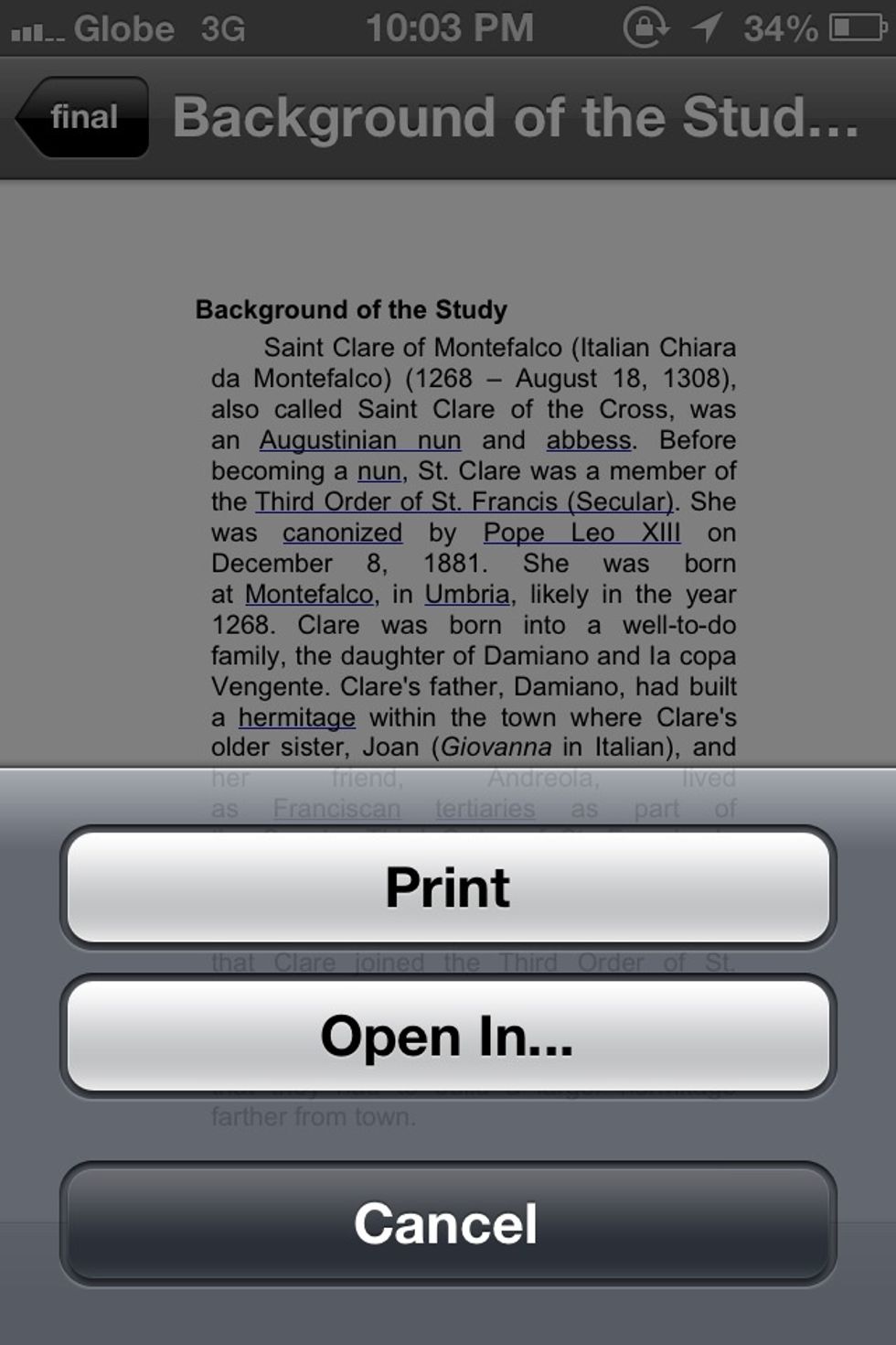 After opening a file. there are 3 options. the left is for generate send file. middle is favorite and starred for offline viewing. the right side is for open in or print.