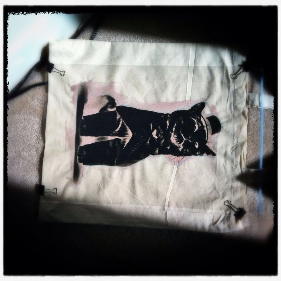 After painting on the dye, clip on the negative and begin the exposure. (Refer to the bottle for specific exposure times. Also, cruise the Lumi website for tips and info.)