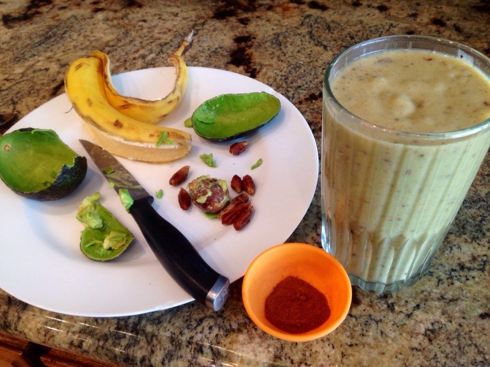 After pitting the dates, peeling the banana, and removing the avocado seed and peel; put all ingredients in a blender or food processor. www.katmovements.com