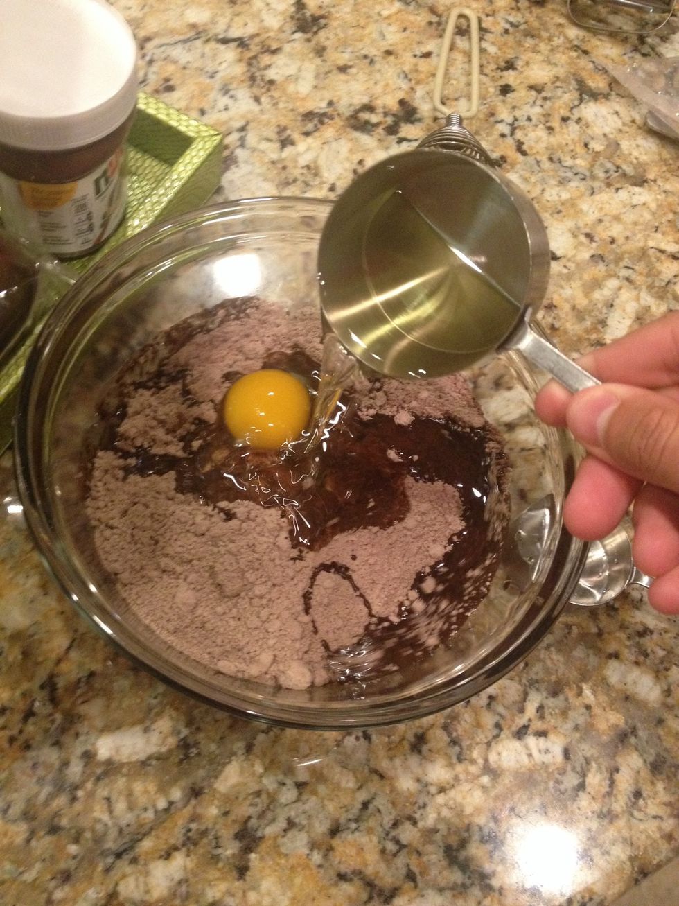 After placing brownie mix then place the rest of the ingredients in