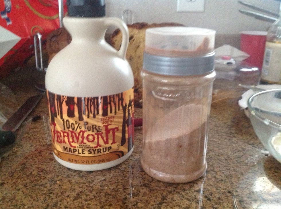 After plating add a dash of cinnamon sugar and drizzle with maple syrup.