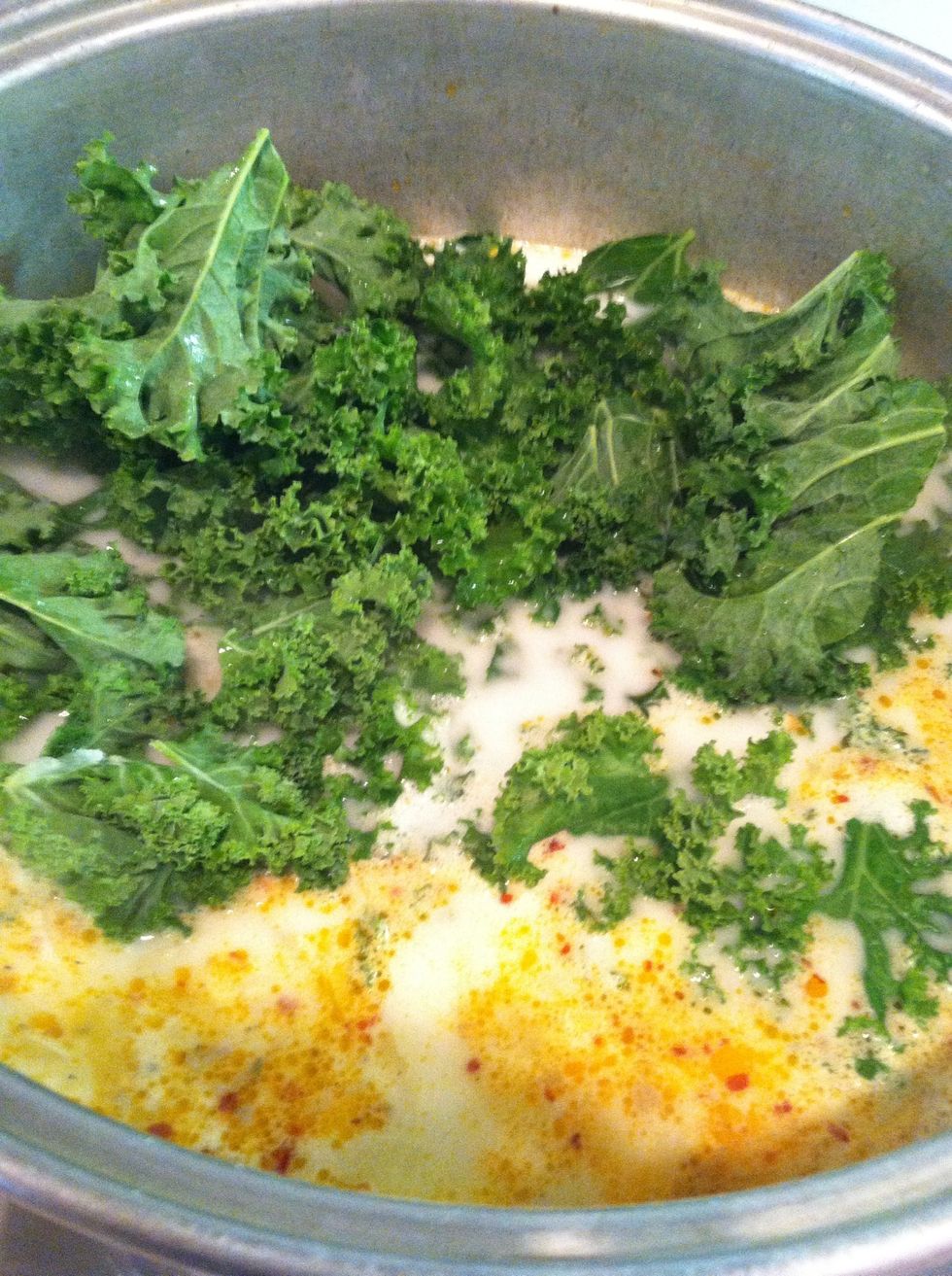 After potatoes become tender add your Kale
