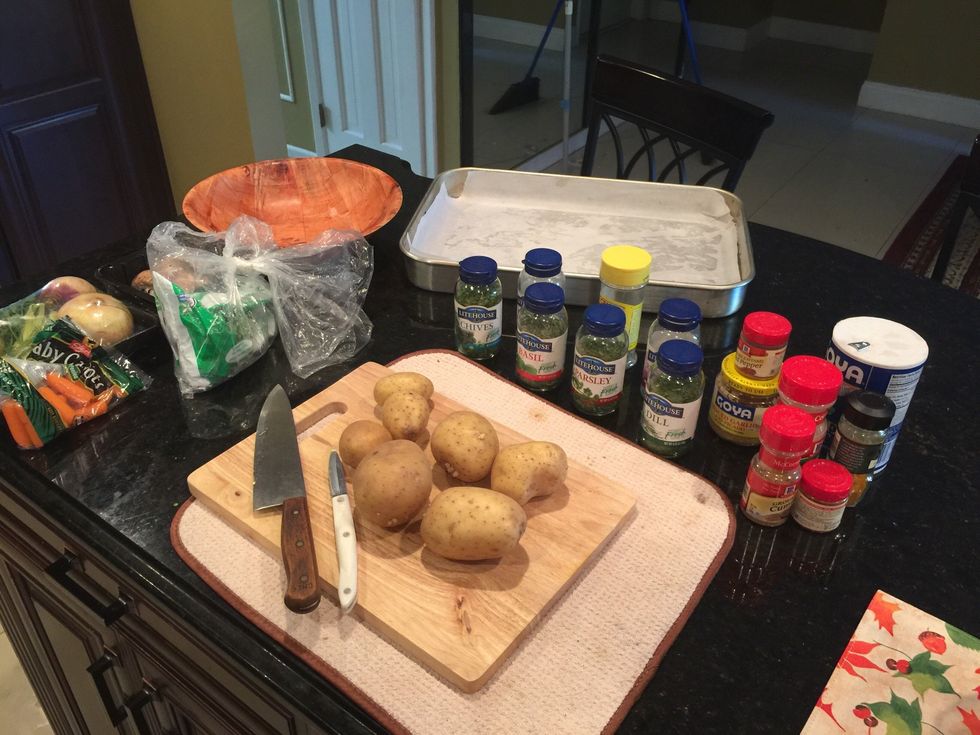 After preparing and cutting all veggies start with the potatoes.