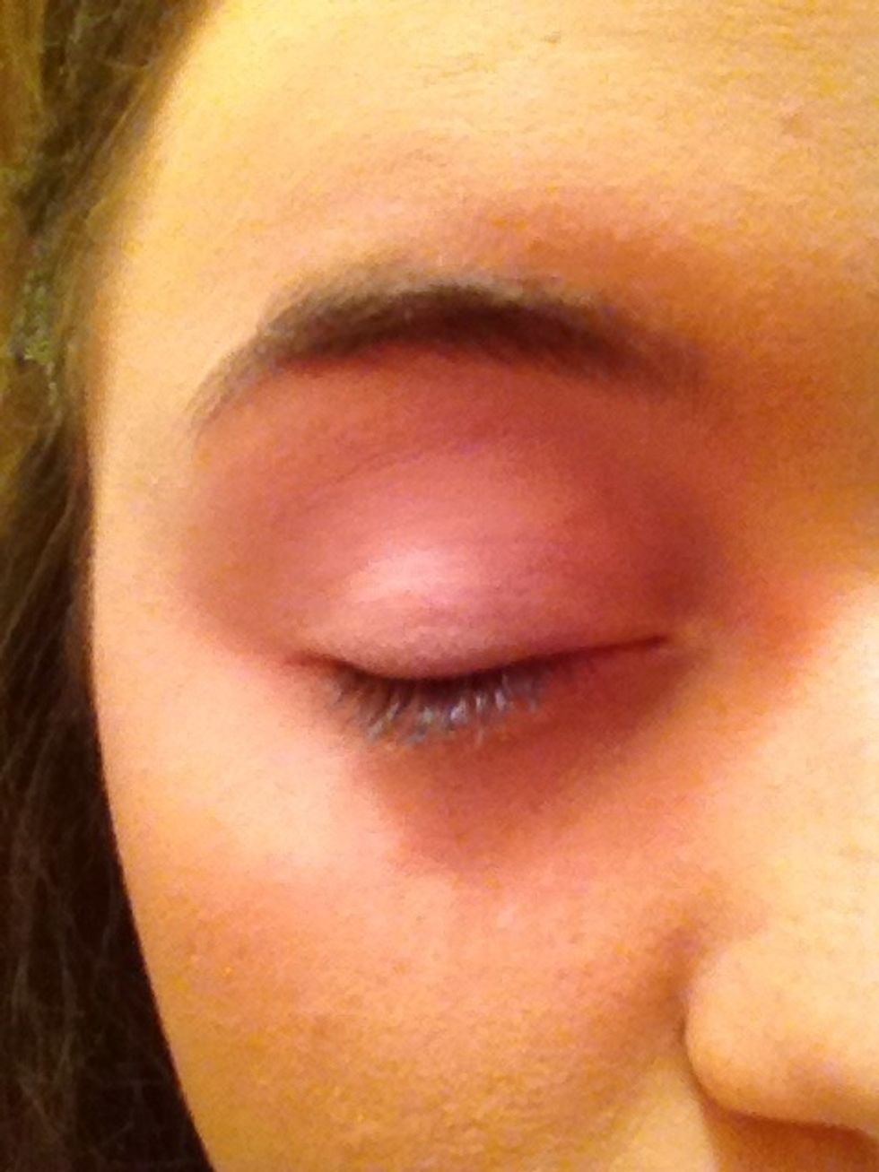 After putting on base, blush and powder, start with a bare eye.