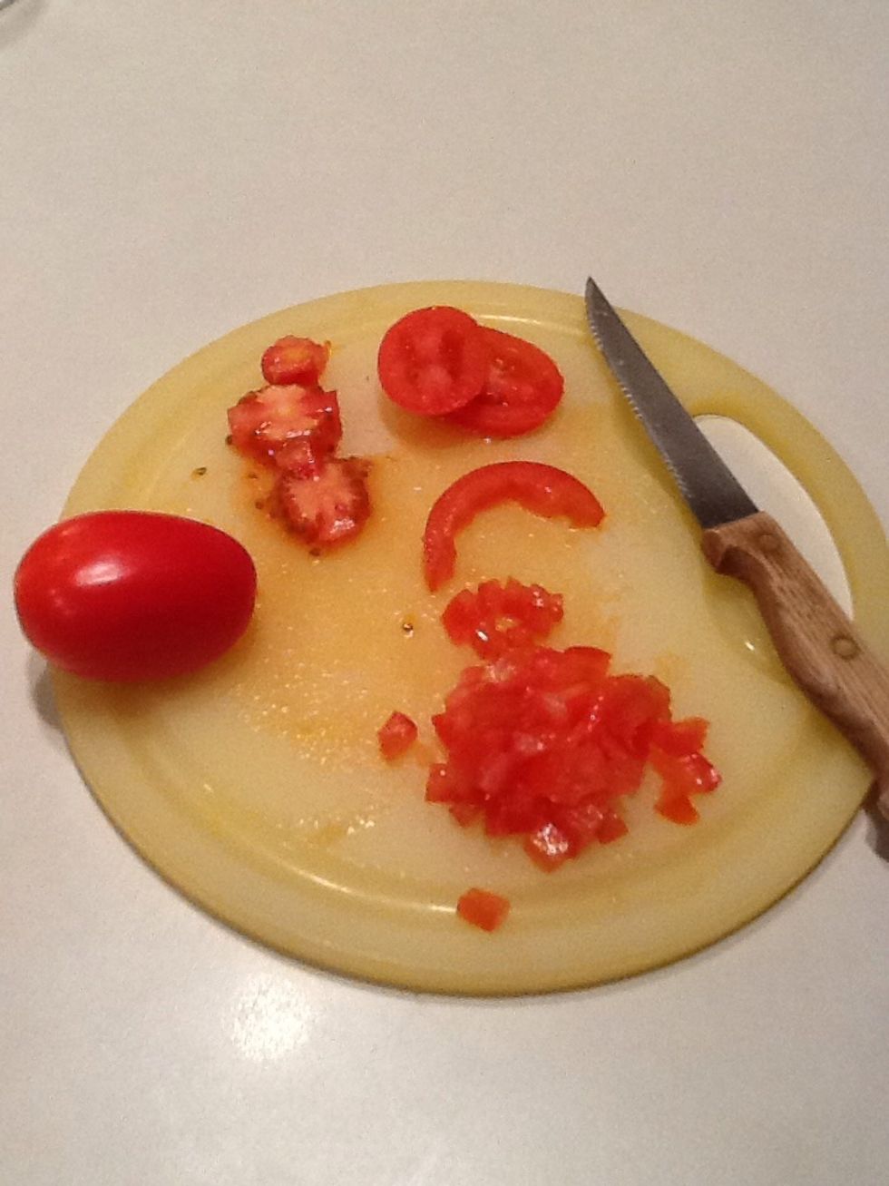 After removing seeds and fleshy inside, dice what is left.