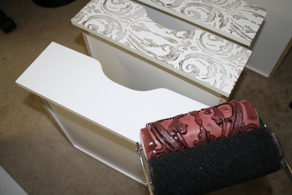 After rolling the rubber part with my fingers a few times, it's ready to roll! Start at the bottom & roll upward. Apply firm,  even pressure. (Test on paper first. Then do each drawer separately.)