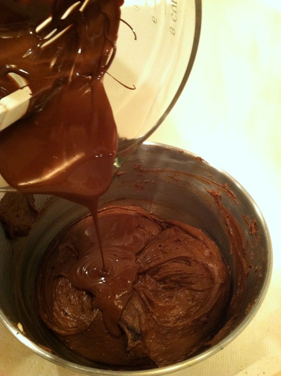 After scraping the sides, add your melted frango mints to the batter.
