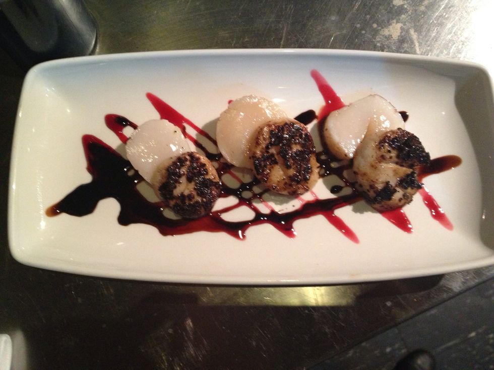 After searing the scallops I wanted to complement the scallops with a balsamic reduction, and something sweet.