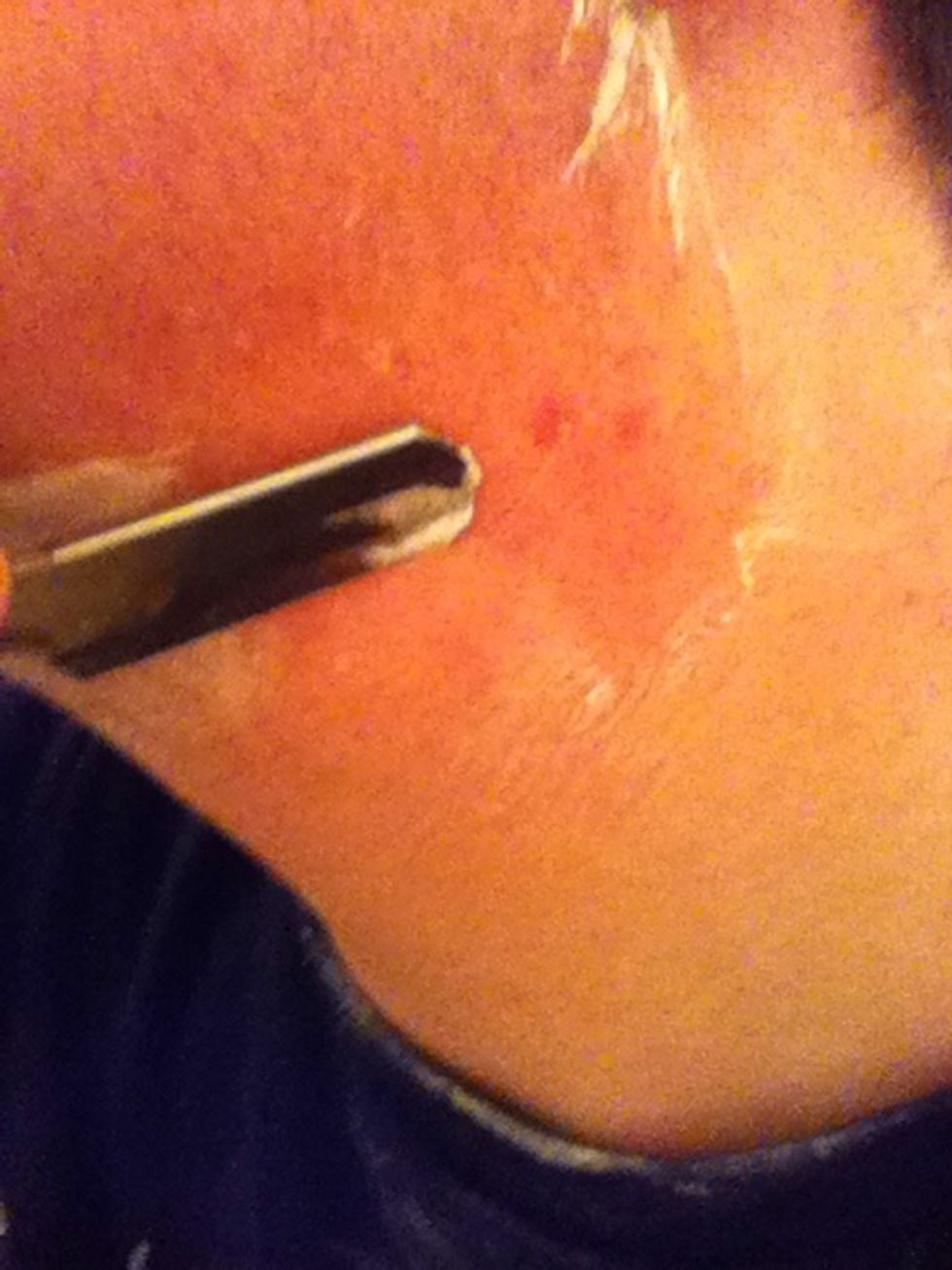 After shaving the moustache shave the neck and under the jawline. Remember to always shave with the grain of the hair and never against.