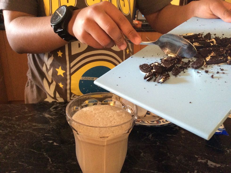 After squashing the Oreo's, pour it on your smoothie.