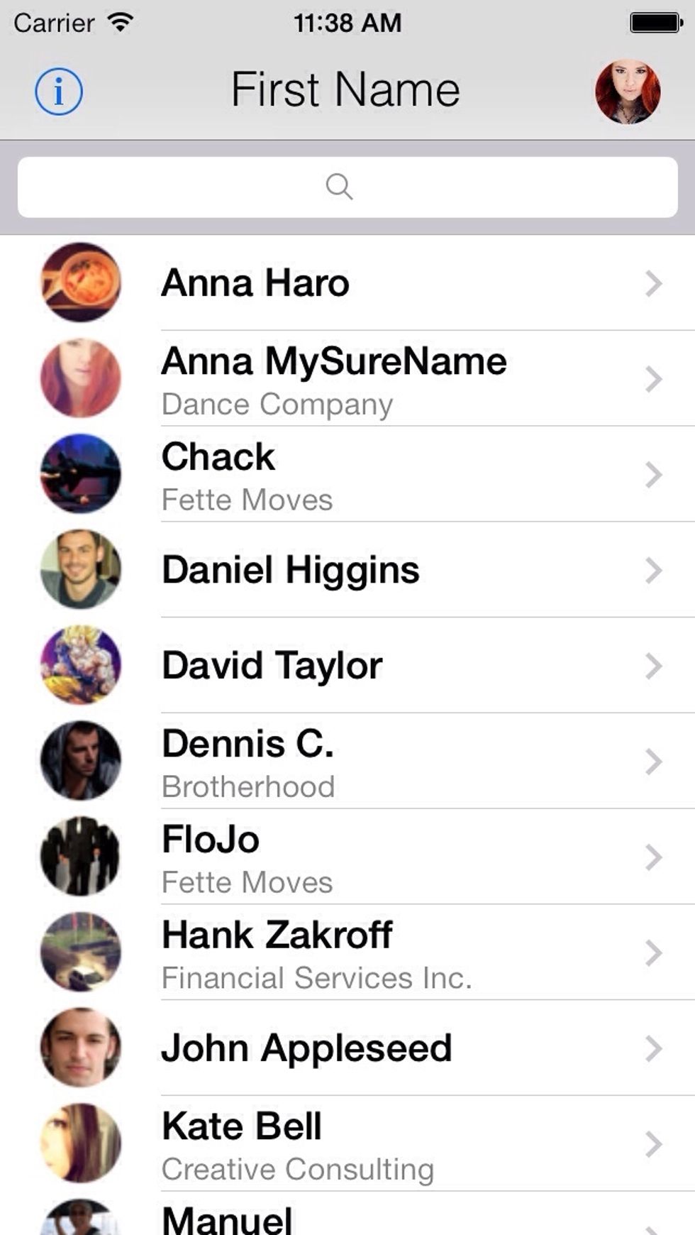 After starting the app you find a round button in the right upper corner. Push that button to create your dynamic business card.