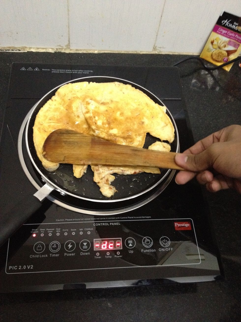 After sufficient heating, turn it over