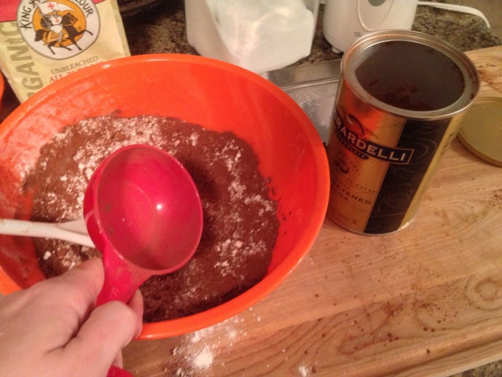 After that, add 2/3 cup cocoa powder.  I used an unsweetened one.