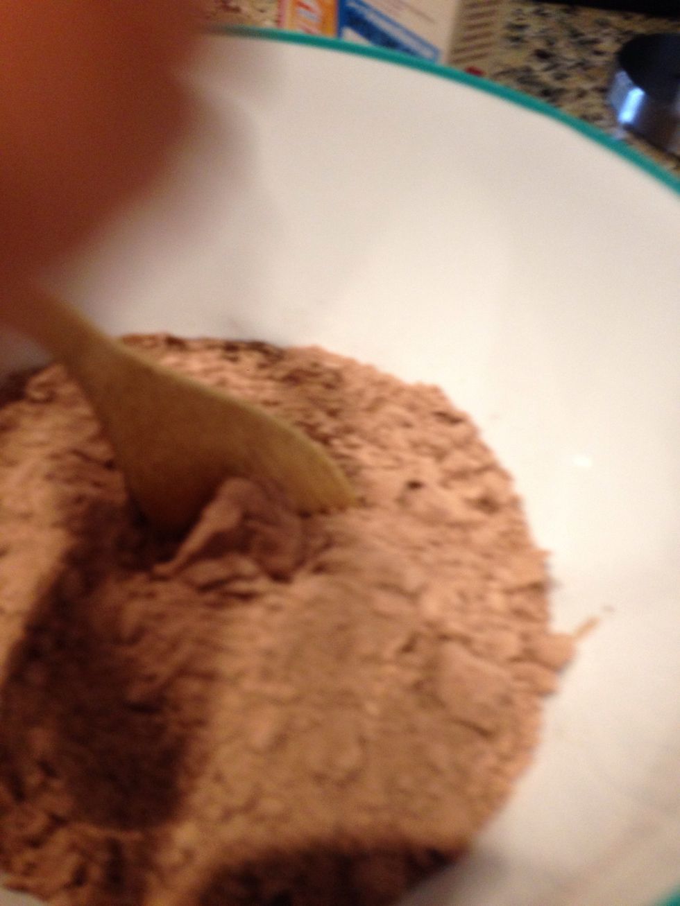 After that add the brownie mix, and stir until well blended