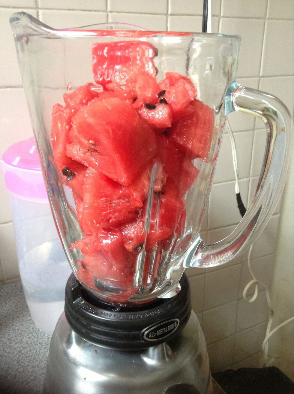 After that add the watermelon at the blender
