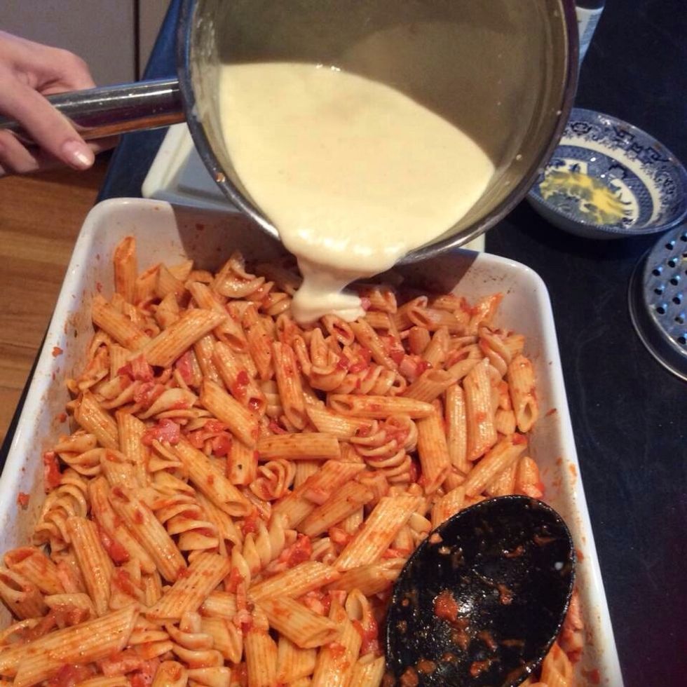 After that, Add your beginning mixture into the macaroni.