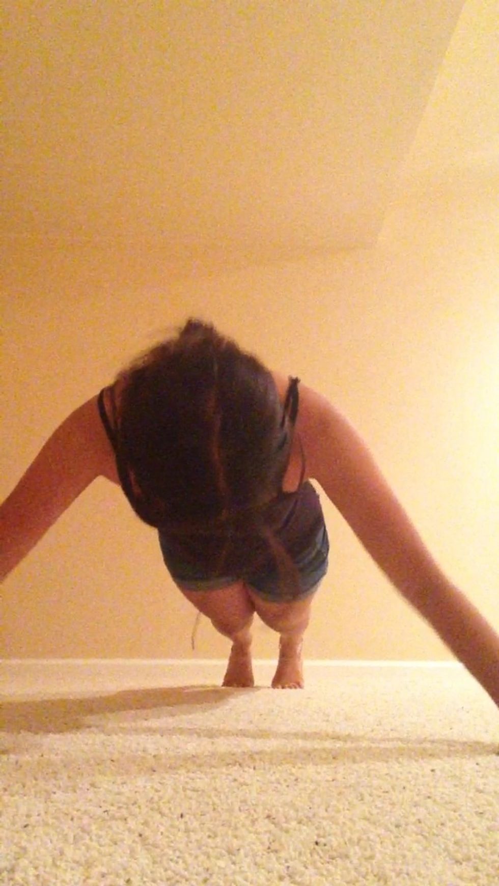 After that do about 10 push ups and remember to keep ur butt down and back straight. This is for upper body strength and arms.