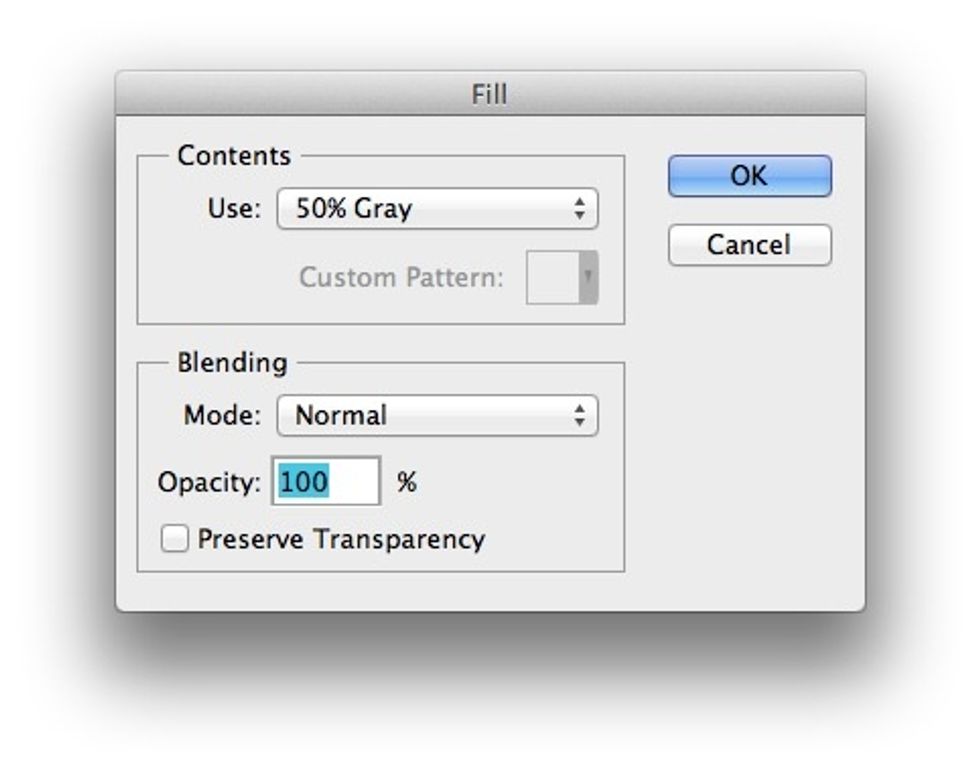 After that, fill layer 50% gray. Shift + F5.