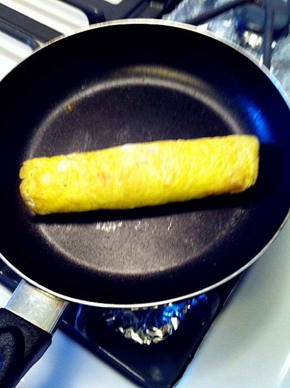 After that, fly the egg roll in a flying pan over medium-high heat until the egg roll become golden brown.