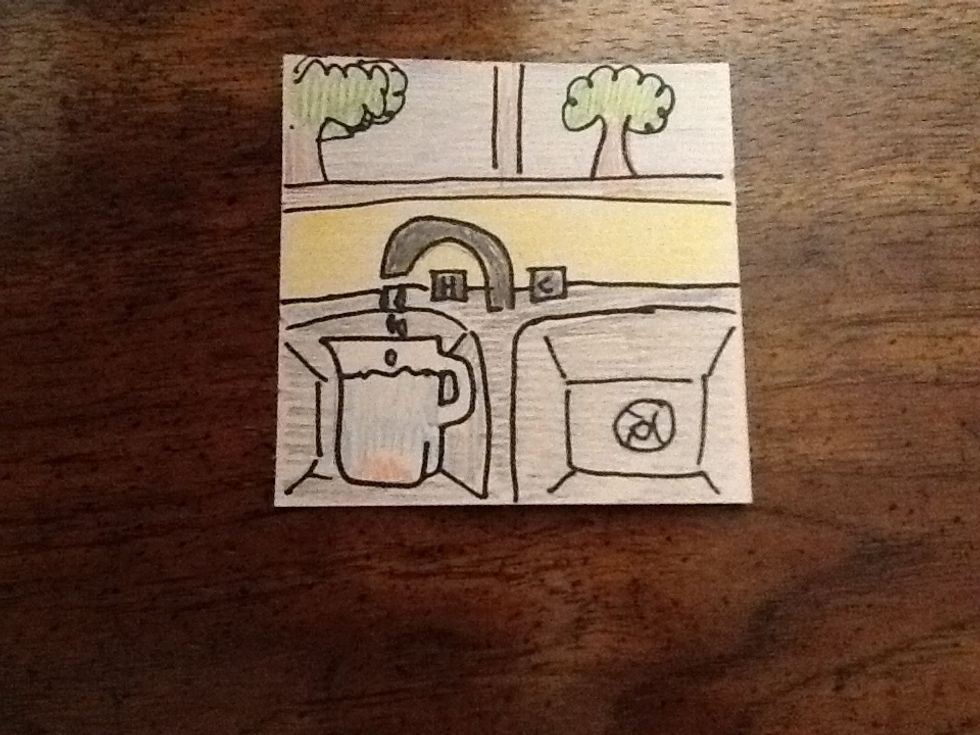 After that, go to the sink and fill the pitcher with water. Tip: Be sure to not fill it too full!