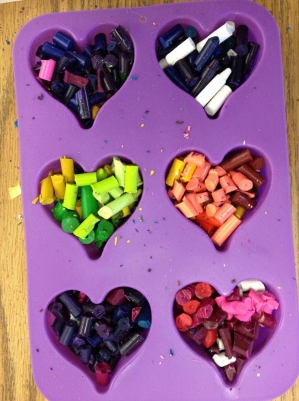 After that, I put the crayons in the baking thing and stick the crayons in the oven. I put the oven on for 45 minutes.