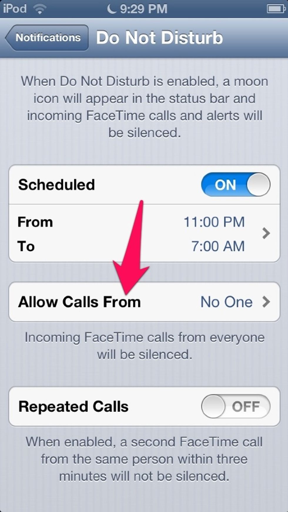 After that, select "Allow Calls From".