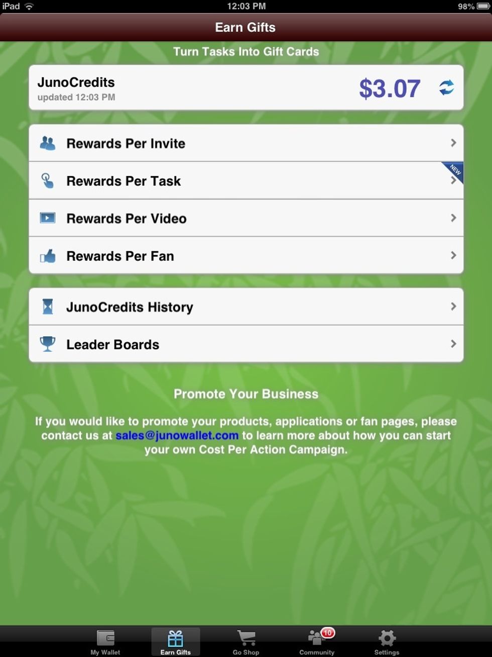After that, you come to this page( or like this). You can collect rewards per invite friends, do task, watch video or something else. You can see my Juno credits on top of the page :D