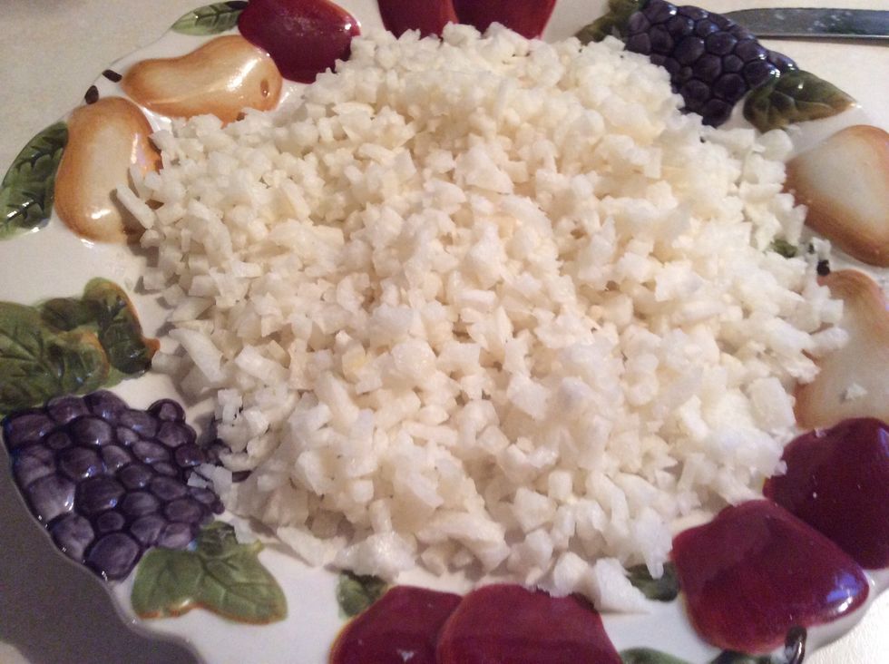 After that, you cut it into tiny pieces.