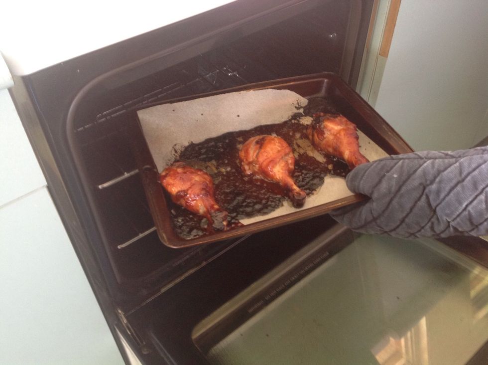 After the 30 minutes, take the drumsticks out of the oven.