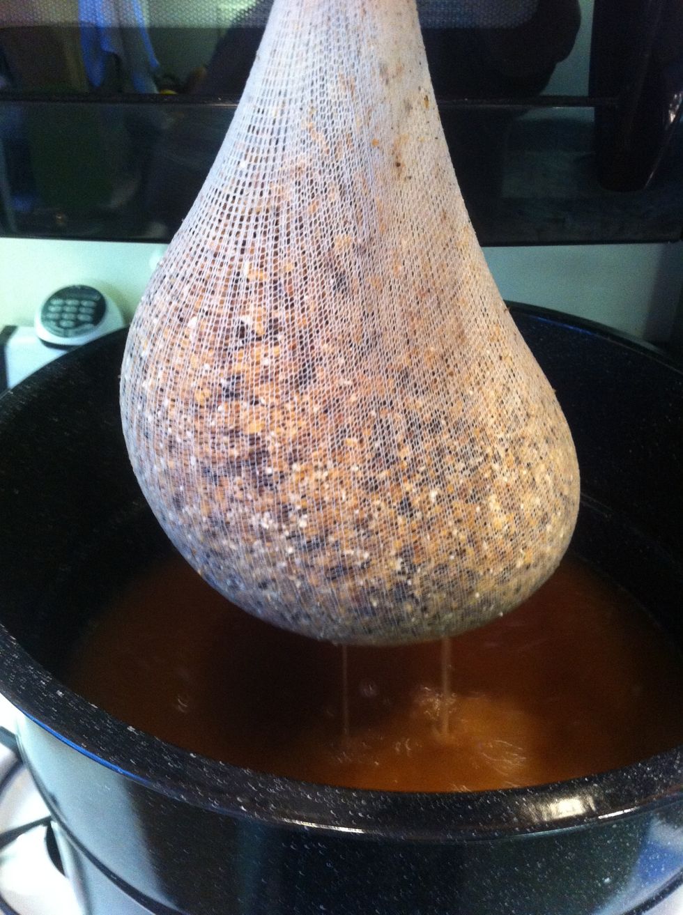 after the 40 minutes of soaking. dip that little grain bag in and out of the water about 8 times. this will get the flavors and grain solution out into the water. throw the cheese cloth out.
