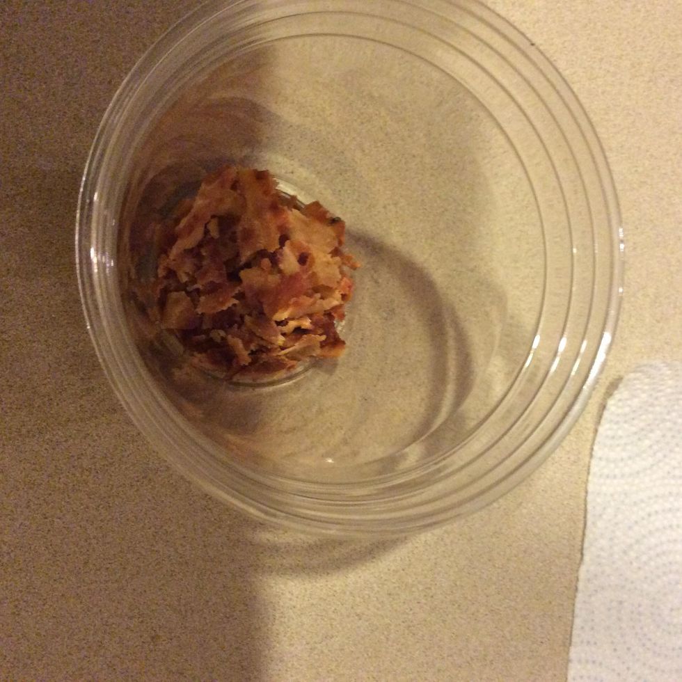 After the bacon is cooked rip it into small pieces like this