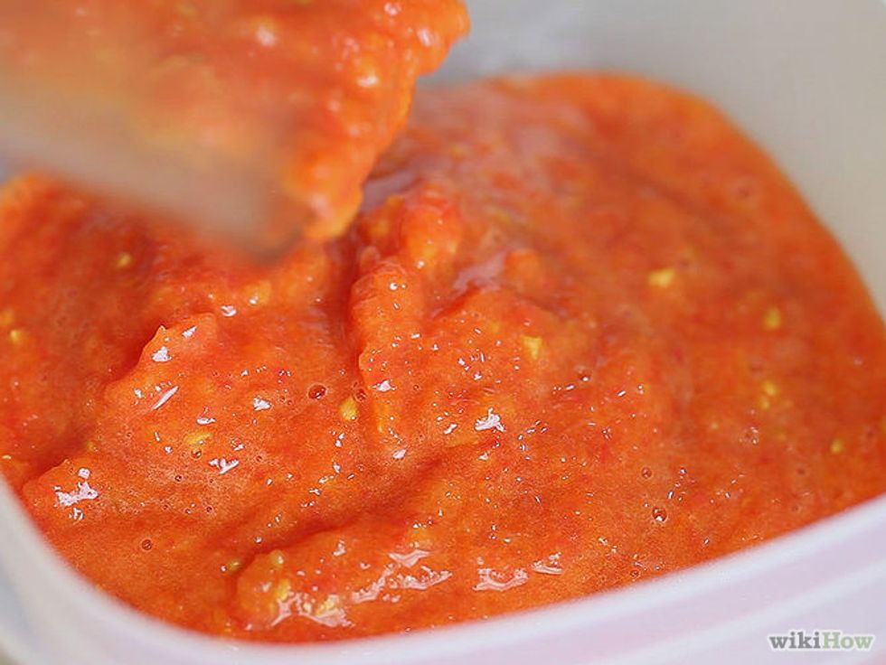 After the blending is done pour the puree tomatoes into a large bowl and you can eat it or put it over any toppings or in any type of foods you want!