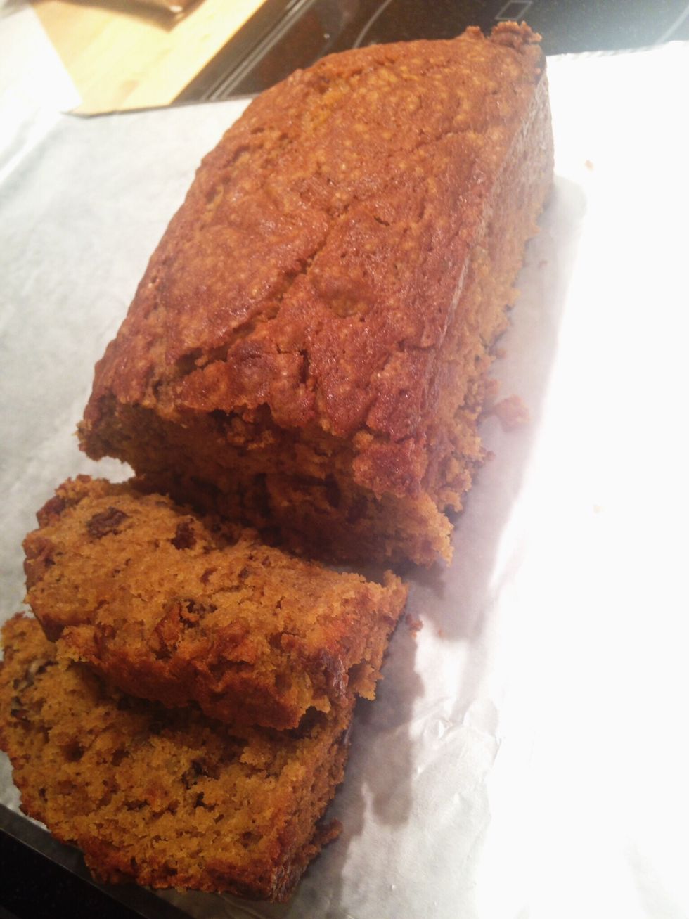 After the bread has risen and baked. Let it cool for awhile. After it is done cooling, enjoy this wonderful pumpkin bread!