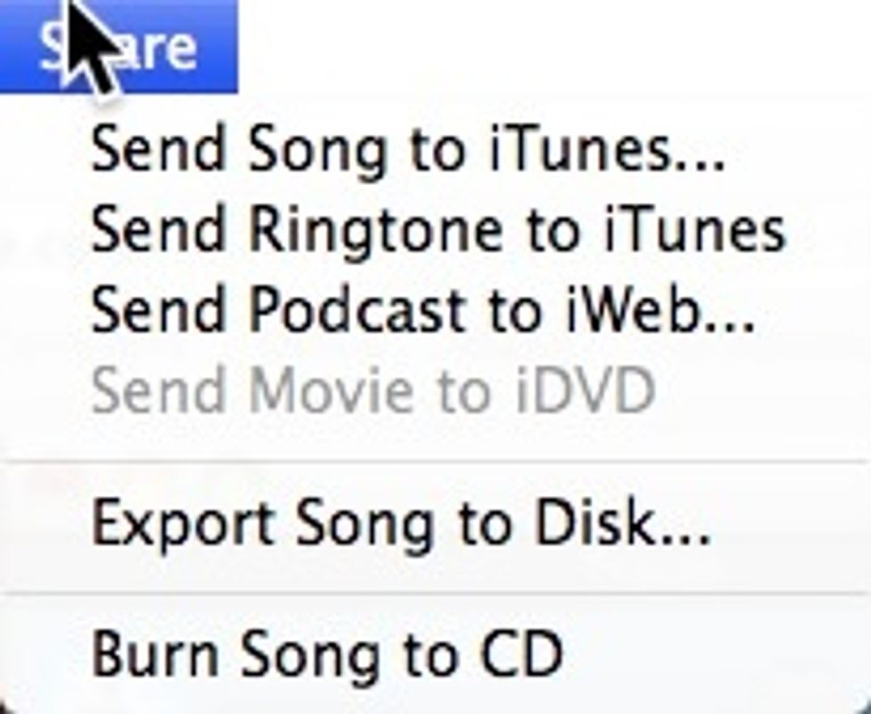 After the cassette song is finished, click the red record button again to stop the recording. Then, click the Share Menu, and click Send Song to iTunes.