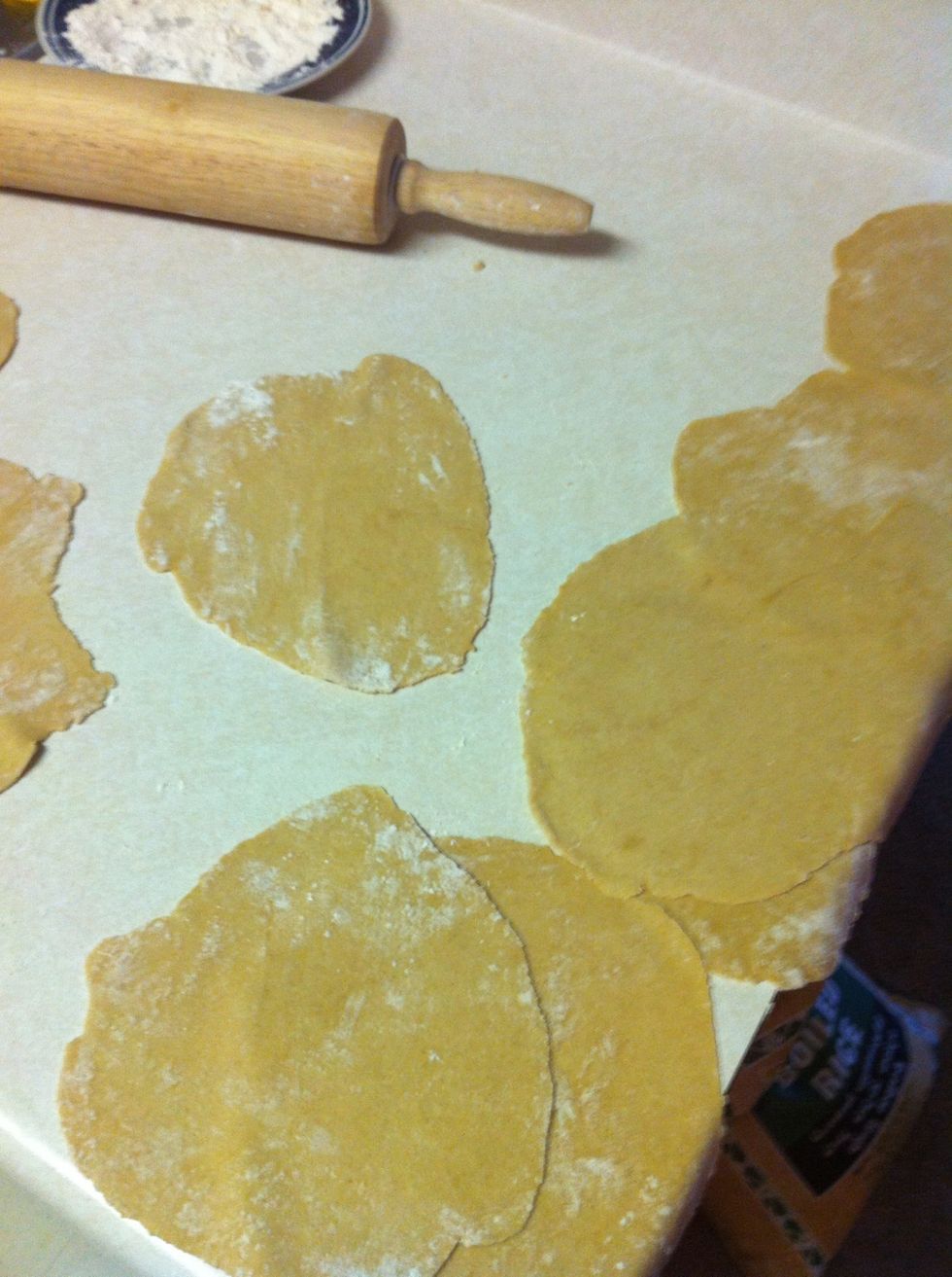 After the dough is set you can take some small amount of dough and roll it into flat ones.